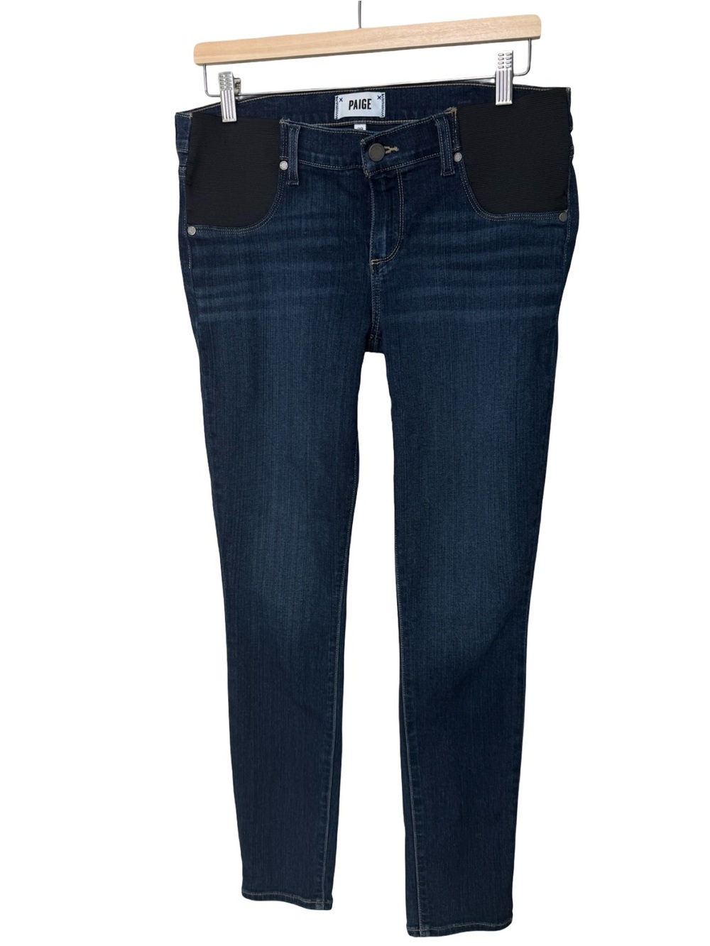 PAIGE Maternity Verdugo Skinny Jeans Blue Stretch Side Panels “Nottingham” - Picture 3 of 16